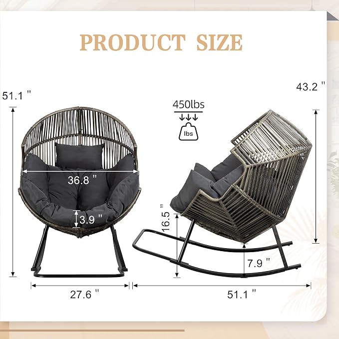 Vongrasig Wicker Rocking Egg Chair PE Rattan - Image 2