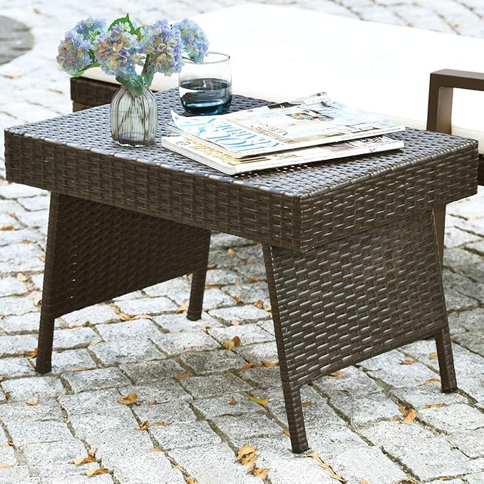 Tangkula Outdoor Folding Wicker Table, Heavy Duty Rattan Foldable Standing - Image 5