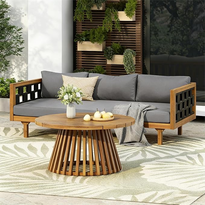Merax Outdoor 3 Seater Daybed, Acacia Wood Patio Day Bed Couch Sofa - Image 8