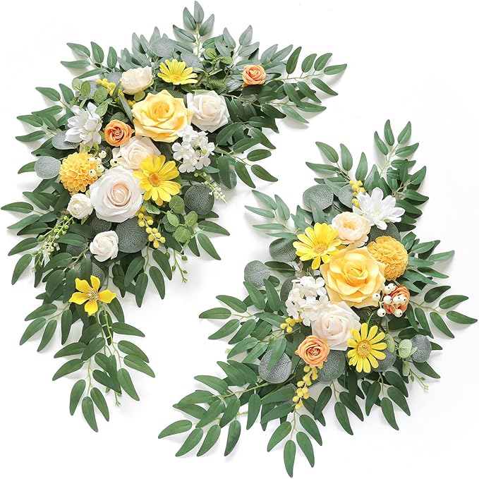 Artificial Flower Swag Kit, 2 Pieces, Creamy Yellow Silk for Wedding Arch