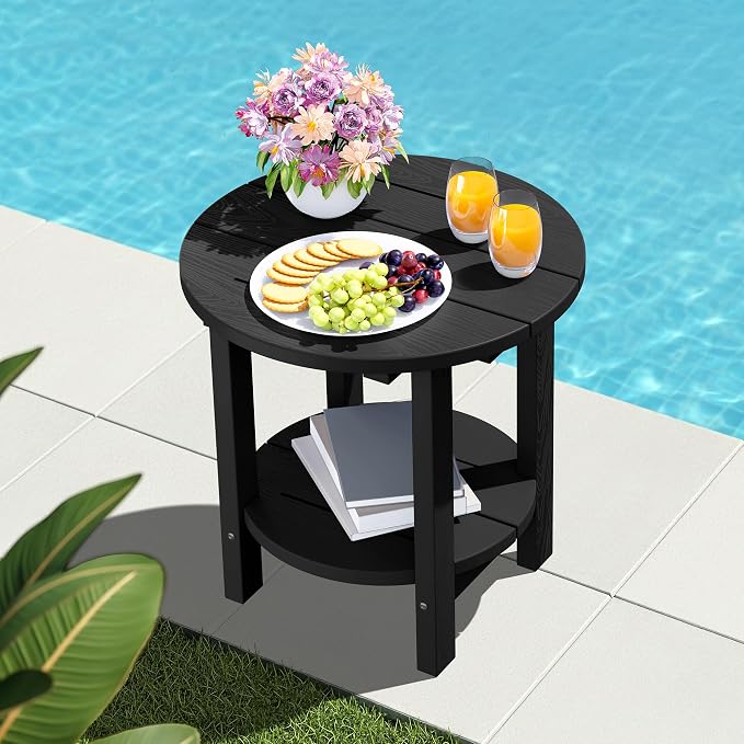 SERWALL Round Outdoor Side Table Set of 2, HDPE Small Adirondack Double End - Image 10