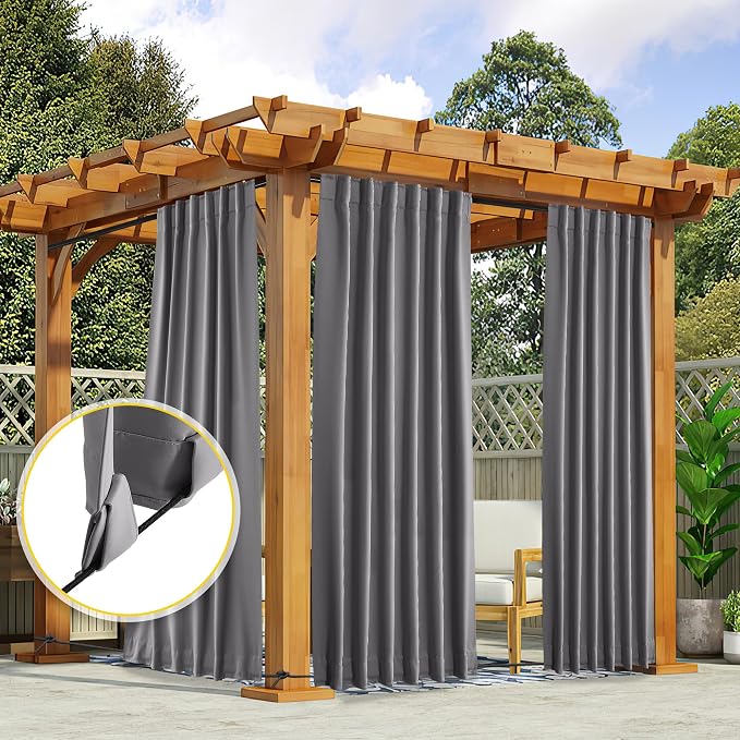 NICETOWN 2 Panels Outdoor Curtains Waterproof Pocket & Back Tab on Top & Bottom - Image 7
