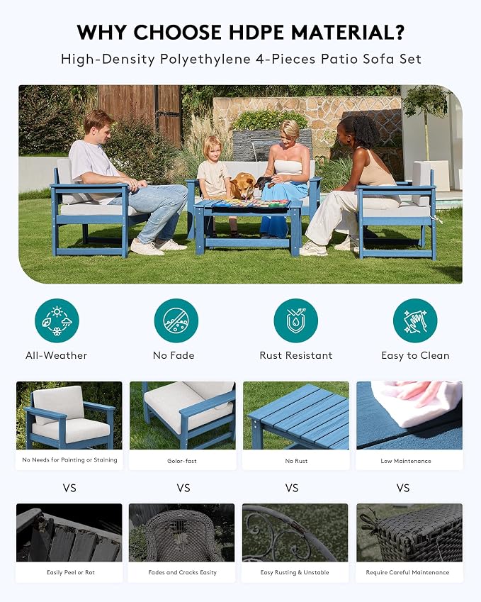 SERWALL 8 Pieces HDPE Outdoor Conversation Sofa Set - Image 4