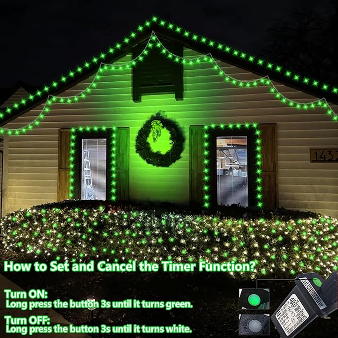 String Lights 165 ft 500 LED Green Outdoor Strand with 8 Modes
