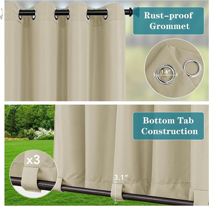 HolidayIdeas Outdoor Curtains for Patio Waterproof 6 Panels 54x95 - Image 2
