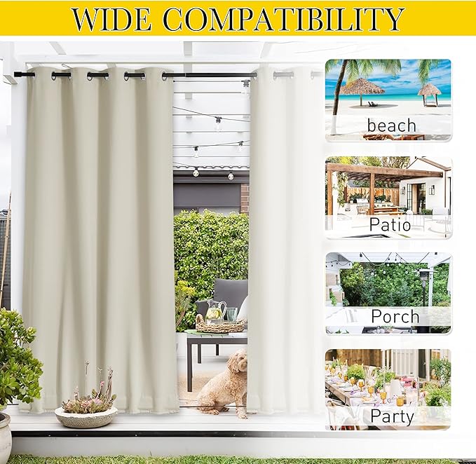 NICETOWN 2 Panels Waterproof Outdoor Curtains Fixed Grommet & Back Tab on Top & - Image 8