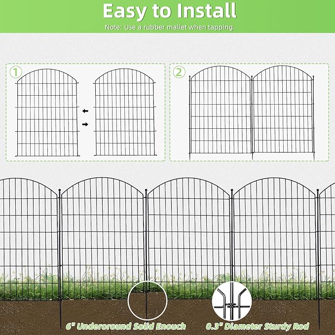 Decorative Fence, Black Metal Garden Edging, 5 Panels, 12 Ft Total