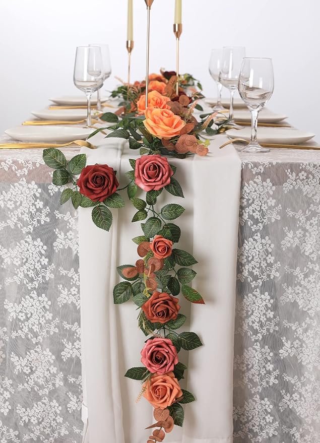 Artificial Rose Garland, 60-Inch Foam Floral Vine with Greenery