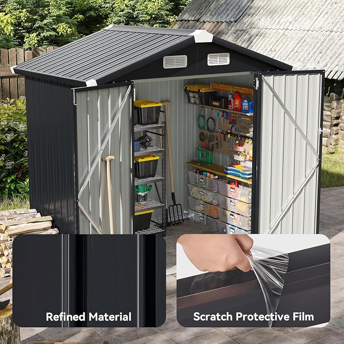 Storage Shed Black Galvanized Metal with Lockable Door, 75 x 49 in