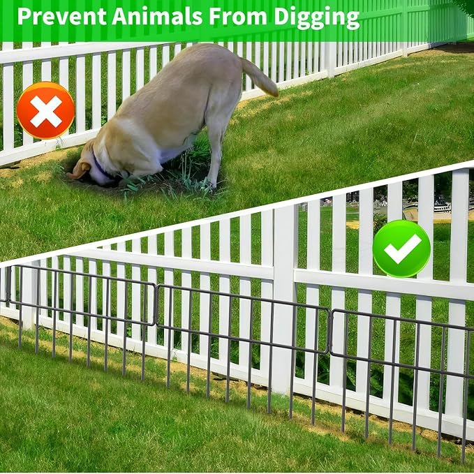 Decorative Garden Fence Panels, 42.5FT Black No Dig Animal Barrier