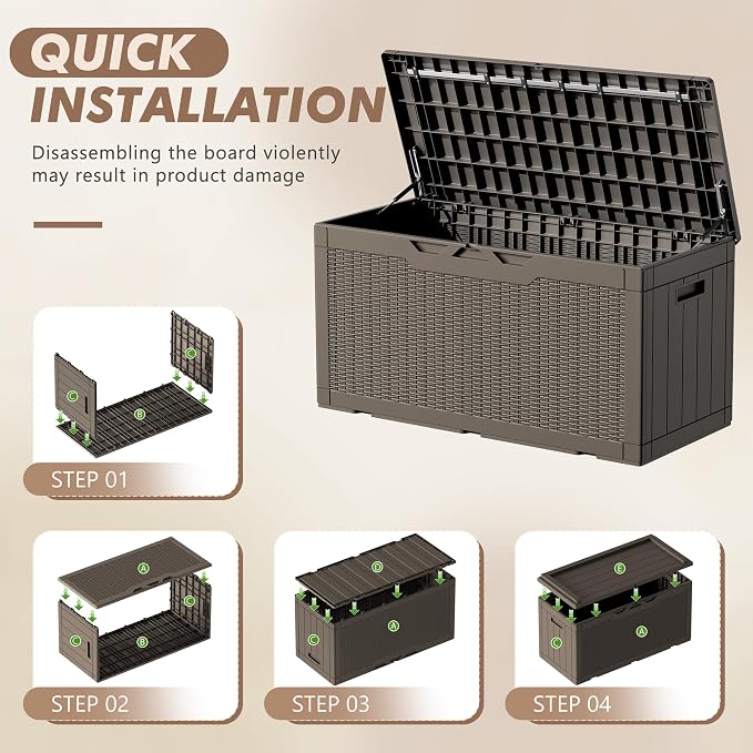 Devoko 100 Gallon Deck Box, Waterproof Resin Outdoor Storage Box - Image 4