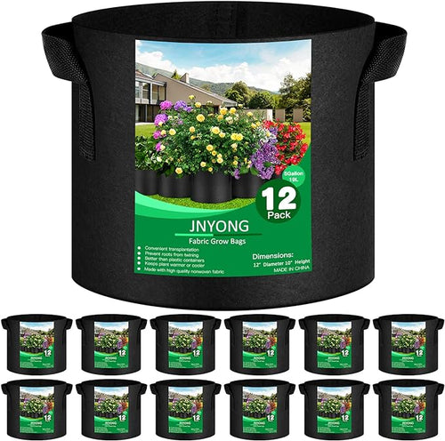 12-Pack 5 Gallon Thickened Non-Woven Grow Bags, Aeration Fabric Pots by JNYONG