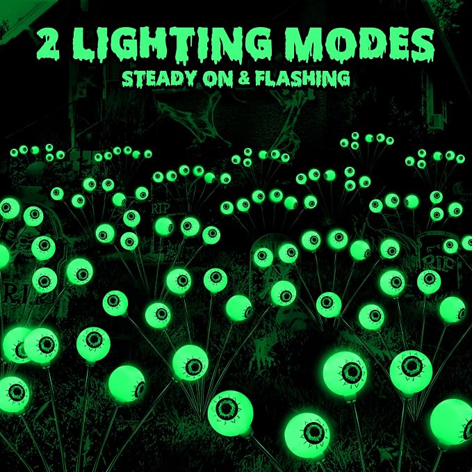 BrizLabs Solar Halloween Lights, 2 Pack 12 LED 2 Modes Halloween Eyeball Lights - Image 2