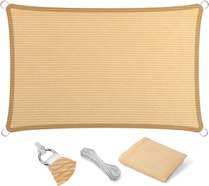 Eden's Decor Straight Flat-Edged Sun Shade Sail Rectangular 10' x 21' Beige by EdensDecorInc