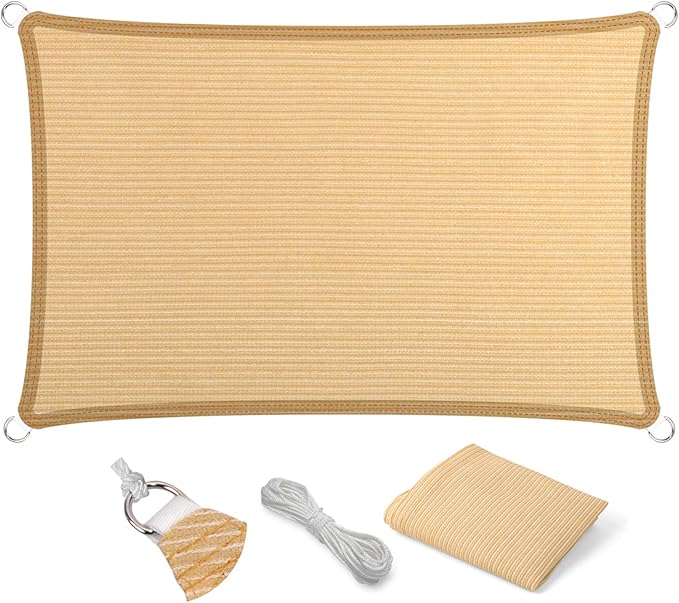 Eden's Decor Straight Flat-Edged Sun Shade Sail Rectangular 13' x 21' Beige by EdensDecorInc