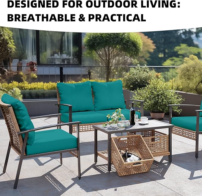 Cushion Covers 8 Pack Peacock Blue Stretch Fit for Patio Furniture