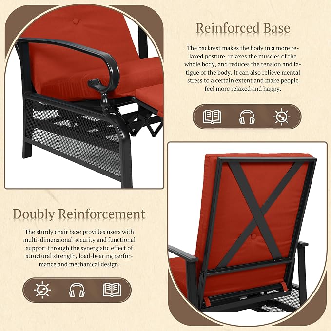 Oakcloud Adjustable Outdoor Lounge Chair Metal Patio Relaxing Recliner Chair Set - Image 5