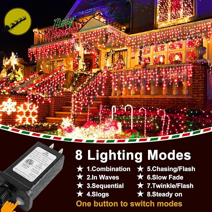 String Lights, 400 LED, 33 ft Red Outdoor Christmas Decor, 8 Modes