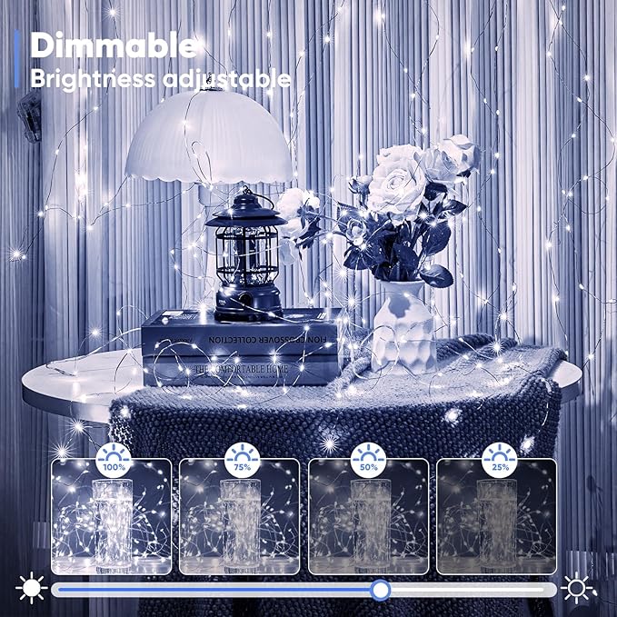 Indoor String Lights 4 Pack, Battery Operated White LED, 16.4 Ft