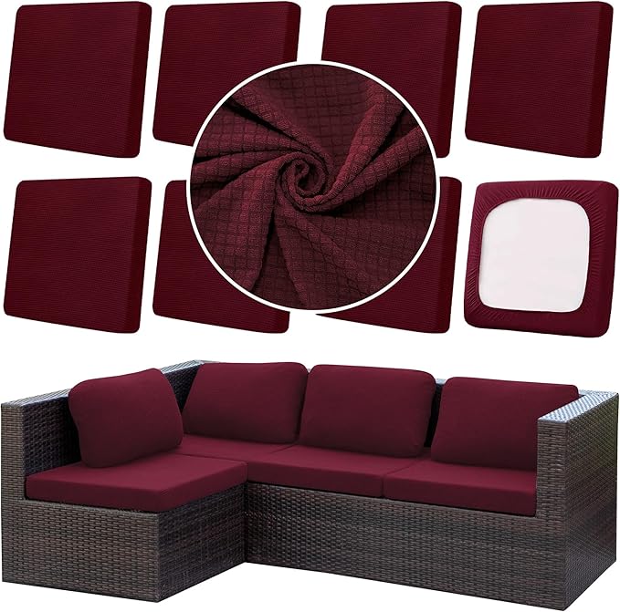 Cushion Covers for Patio, 8-Piece Set in Claret, Polyester Spandex
