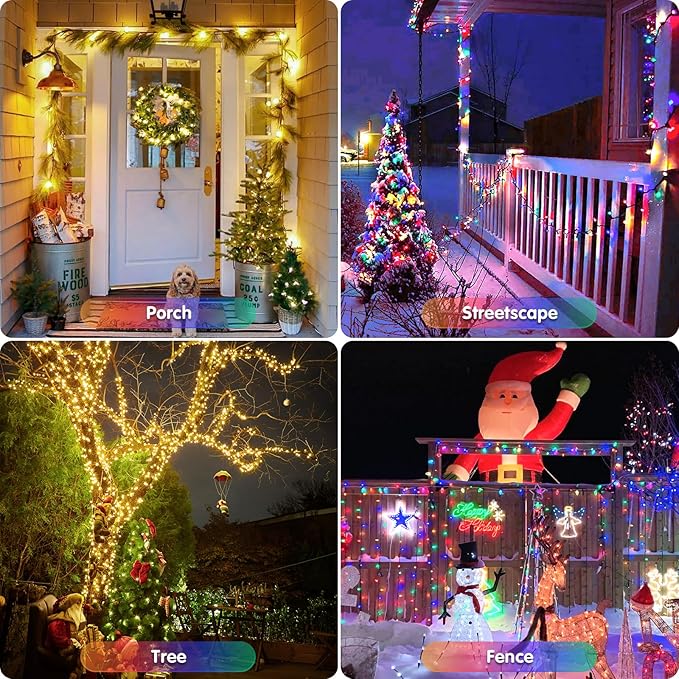 Solar String Lights, 2 Pack, Warm White to Multicolor Outdoor Use