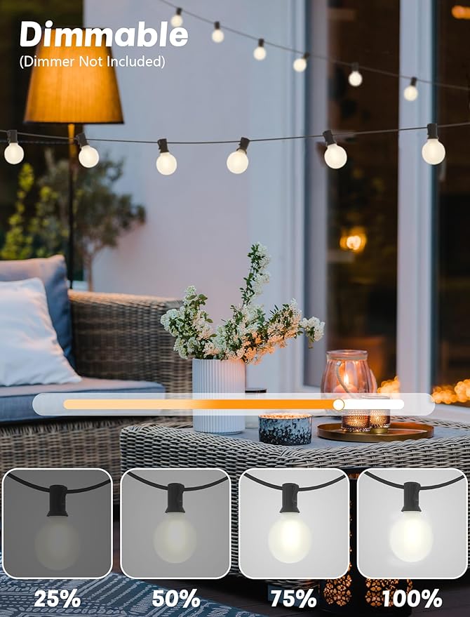 String Lights, 25FT Outdoor Globe Lights with 27 Frosted White LEDs