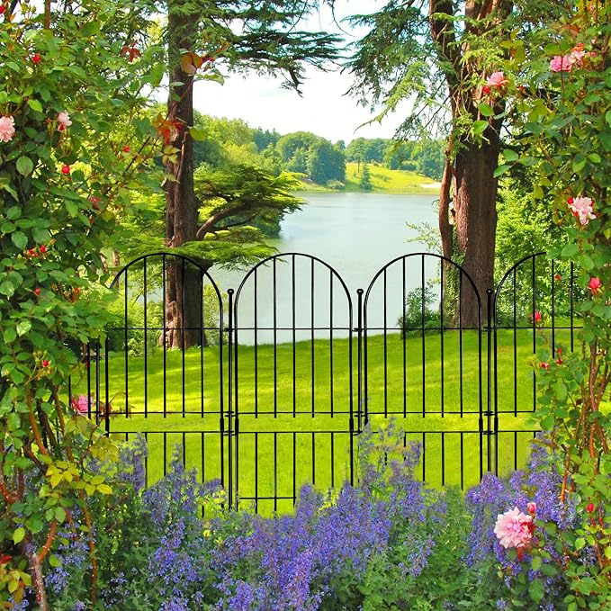 Decorative Fence, 31-Inch Black Metal Garden Border, 10 Panels