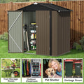 Storage Shed 6 x 4 FT Metal Outdoor Shed with Lockable Door, Brown