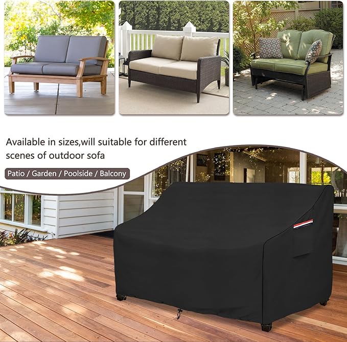 Patio Sofa Cover, Waterproof Polyester in Black for Loveseats and Sofas