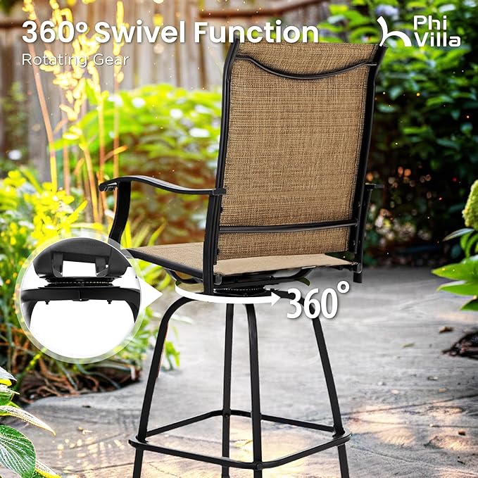 PHI VILLA Outdoor Swivel Patio Bar Set of 9, Patio Bar Table and Chairs Set - Image 3