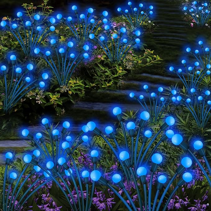 Kohlrabi Solar Garden Lights Outdoor, 6 Pack 60 LED Blue Firefly Lights - Image 5