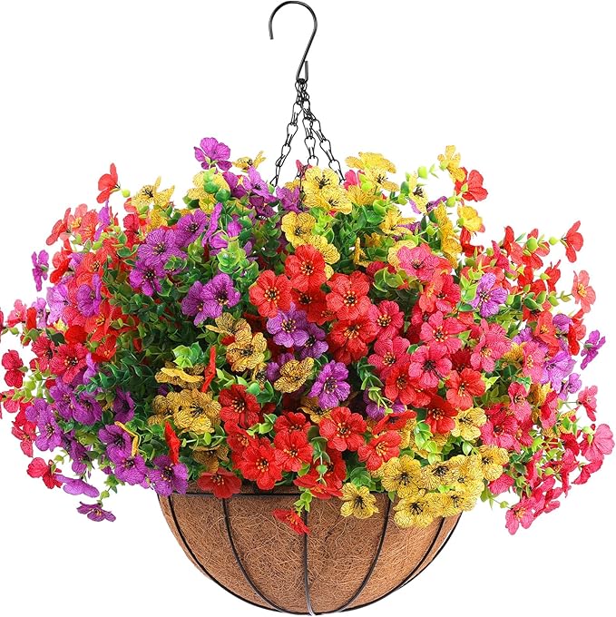 Artificial Flowers, 2 Hanging Baskets, 24 Flower Packs, Plastic
