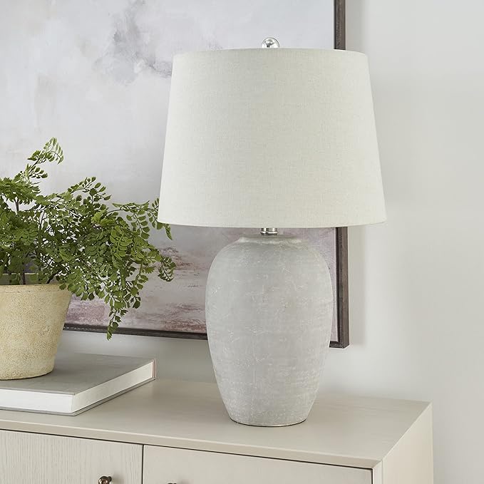 Table Lamp with Distressed Grey Ceramic Base and Grey Shade