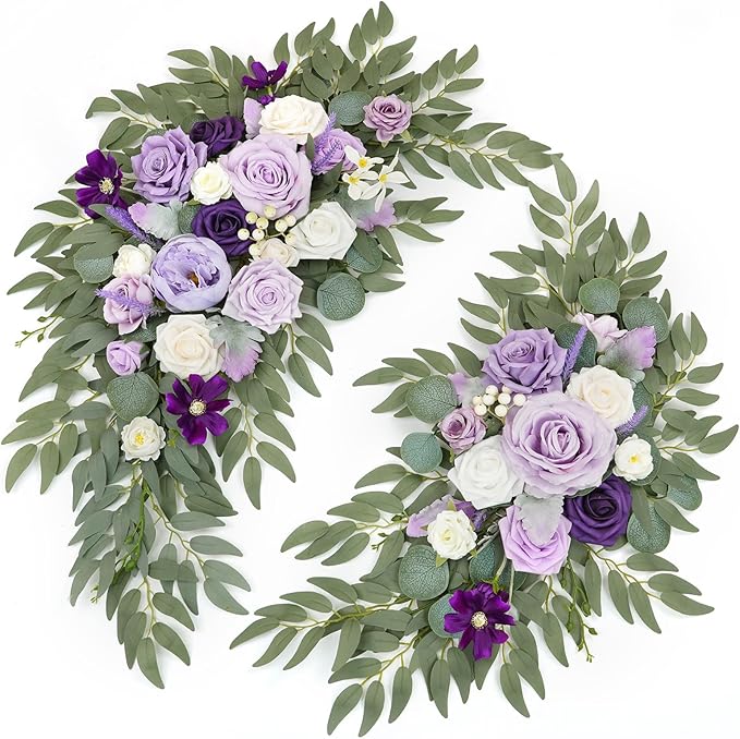 Artificial Flower Swag Kit, Purple Silk Wedding Arch Flowers, 2 Pieces