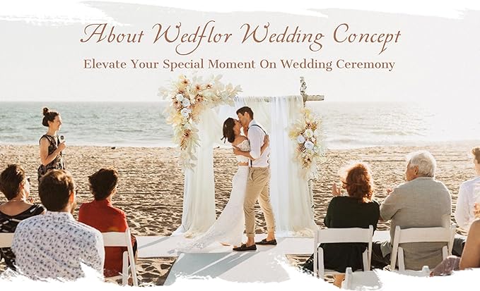 Artificial Flowers Wedding Arch Kit, Beige Silk Roses with Sheer Drapes