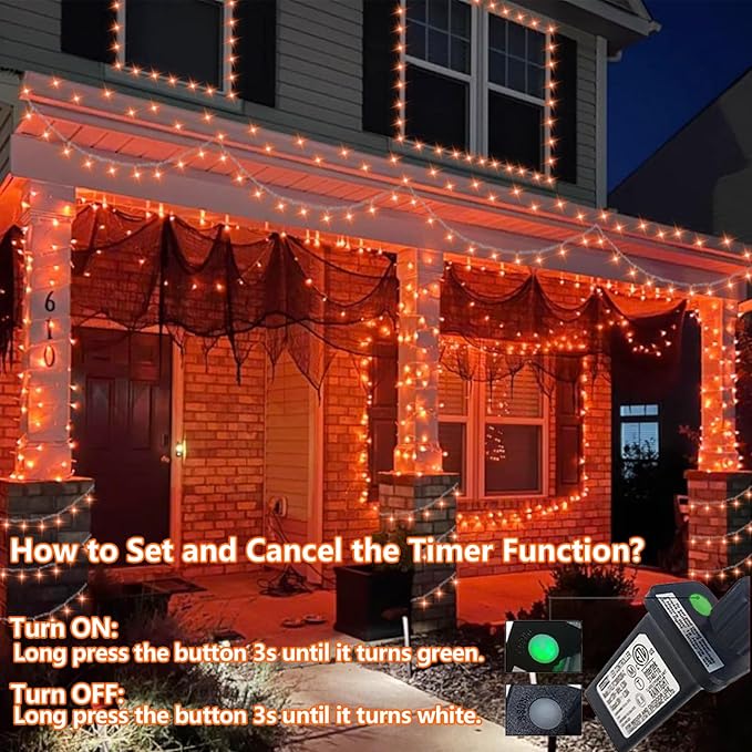 String Lights, 165 ft Outdoor Halloween Set with 500 Orange LEDs