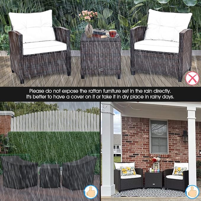 Tangkula 3 Pieces Patio Furniture Set, PE Rattan Wicker 3 Pcs Outdoor Sofa Set - Image 5