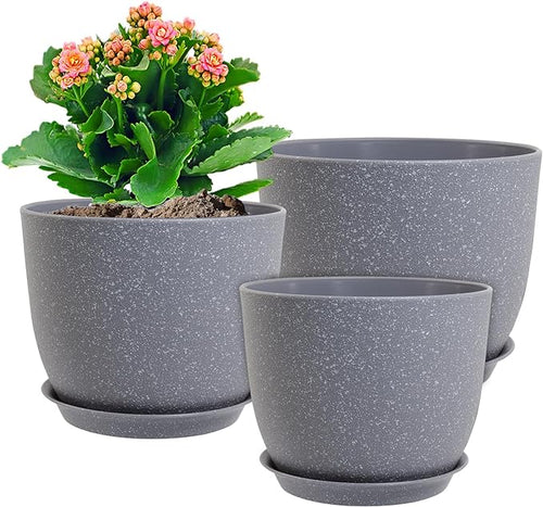 12/10/9 inch Large Plant Pots, 3 Pack Modern Decorative Plastic Planters by WSMKSZ