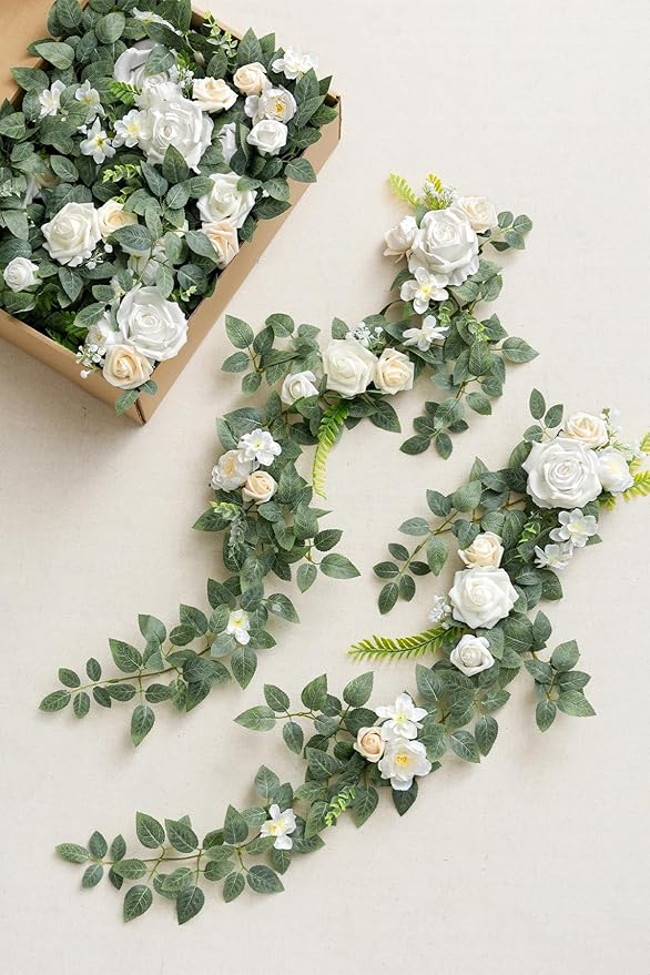 Artificial Wedding Aisle Flower Swags, 10 Pack, 30-Inch White and Sage