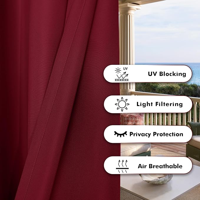 BONZER Outdoor Curtains for Patio Waterproof Thick Privacy Wide Grommet Light - Image 4