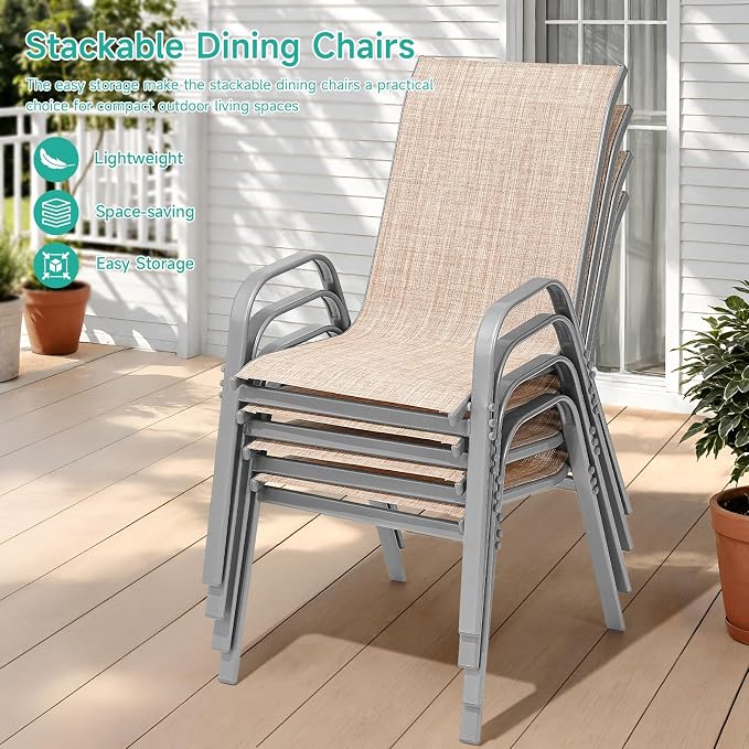 Patio Chairs Set of 2, Easily Set Up Stackable Outdoor Dining Chairs - Image 5