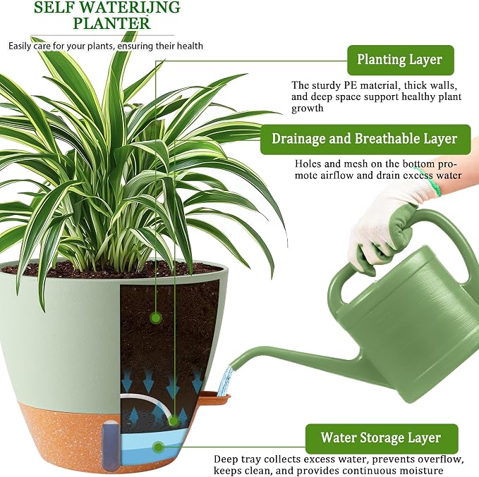 2 Pack 10 inch Plant Pots, Plastic Self Watering Planters - Image 3