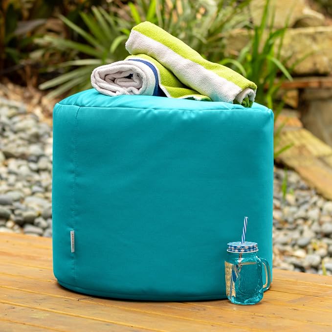 Jaxx Spring Indoor/Outdoor Bean Bag Pouf Ottoman, Light Blue - Image 3