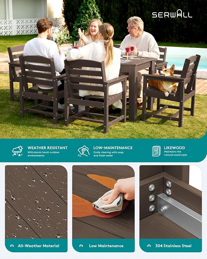 SERWALL Outdoor Dining Sets for 6, HDPE Dining Sets - Image 5