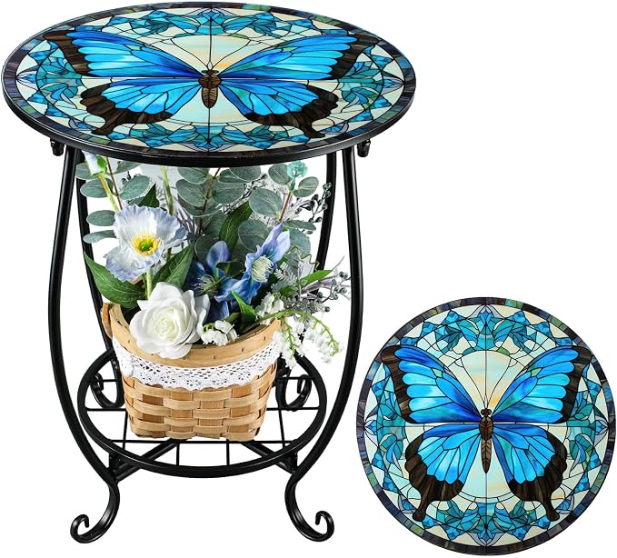 Outdoor Side Table Round Small Mosaic Patio Accent Indoor End Plant Coffee Tea by Cinnvoice