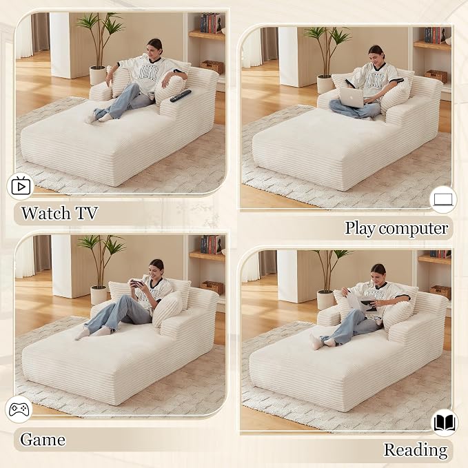 80 Inch Chaise Lounge Chair Indoor, Oversized Corduroy Upholstered Boneless - Image 5