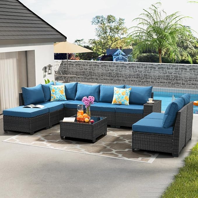 Jing's Villa 7-Piece Patio Furniture Set, All-Weather Outdoor Wicker Sectional - Image 8