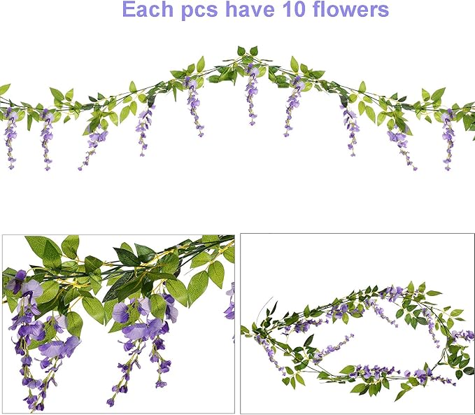 Artificial Flowers Silk Wisteria Garland Vines, 4 Pack Light Purple