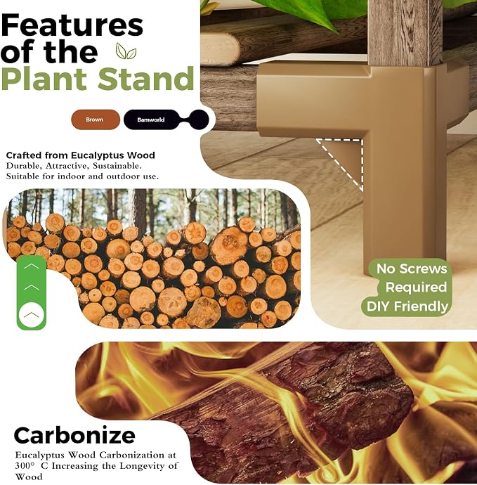 Bamworld Plant Stand Indoor Outdoor Corner Shelf Plant Holder 4-Pot Flower - Image 6