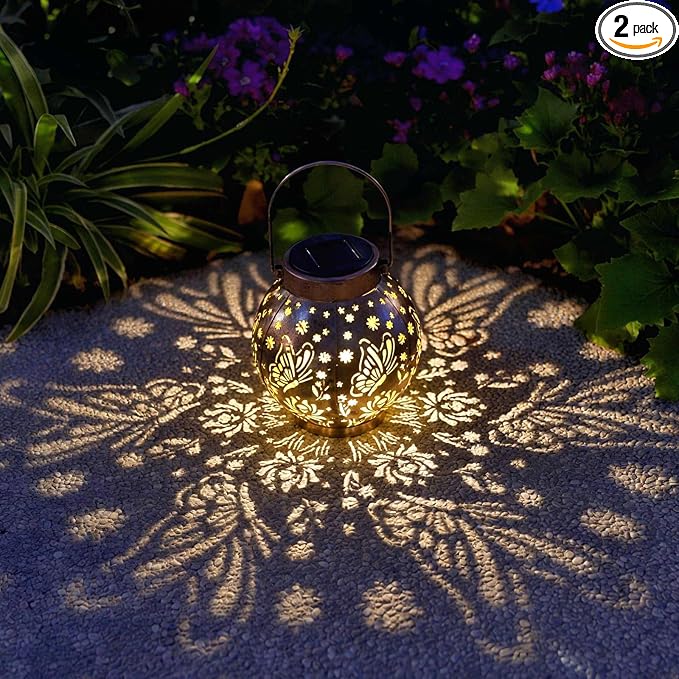 2 Pack Outdoor Solar Hanging Lantern Lights Metal LED Decorative Lamp by ExcMark